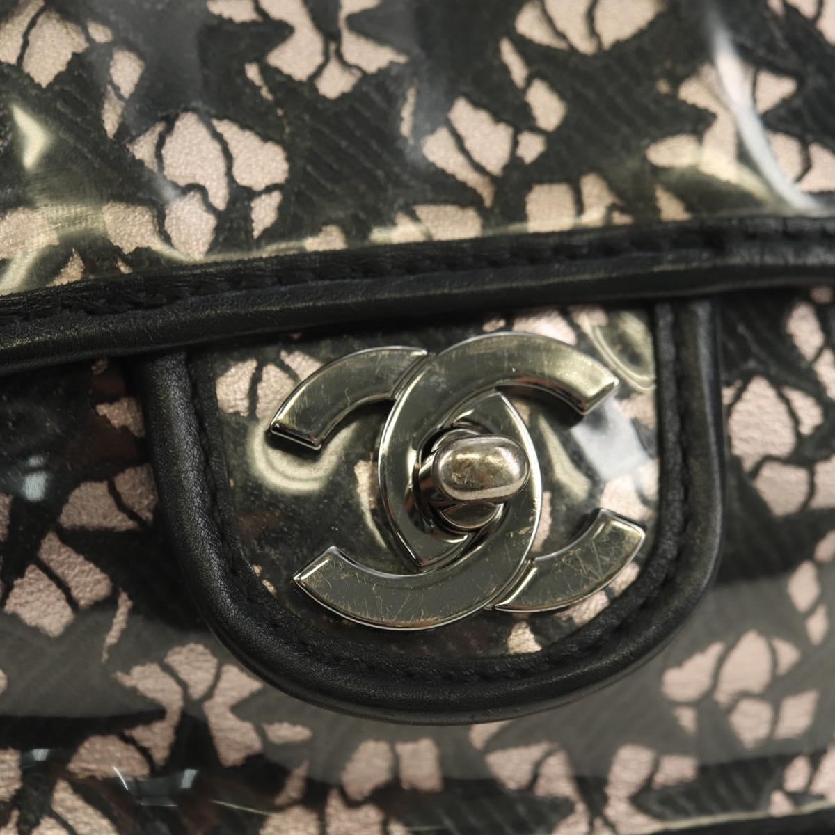 CHANEL Star Turn Lock Chain Hand Bag Vinyl Black Silver CC Auth yk20372SAV