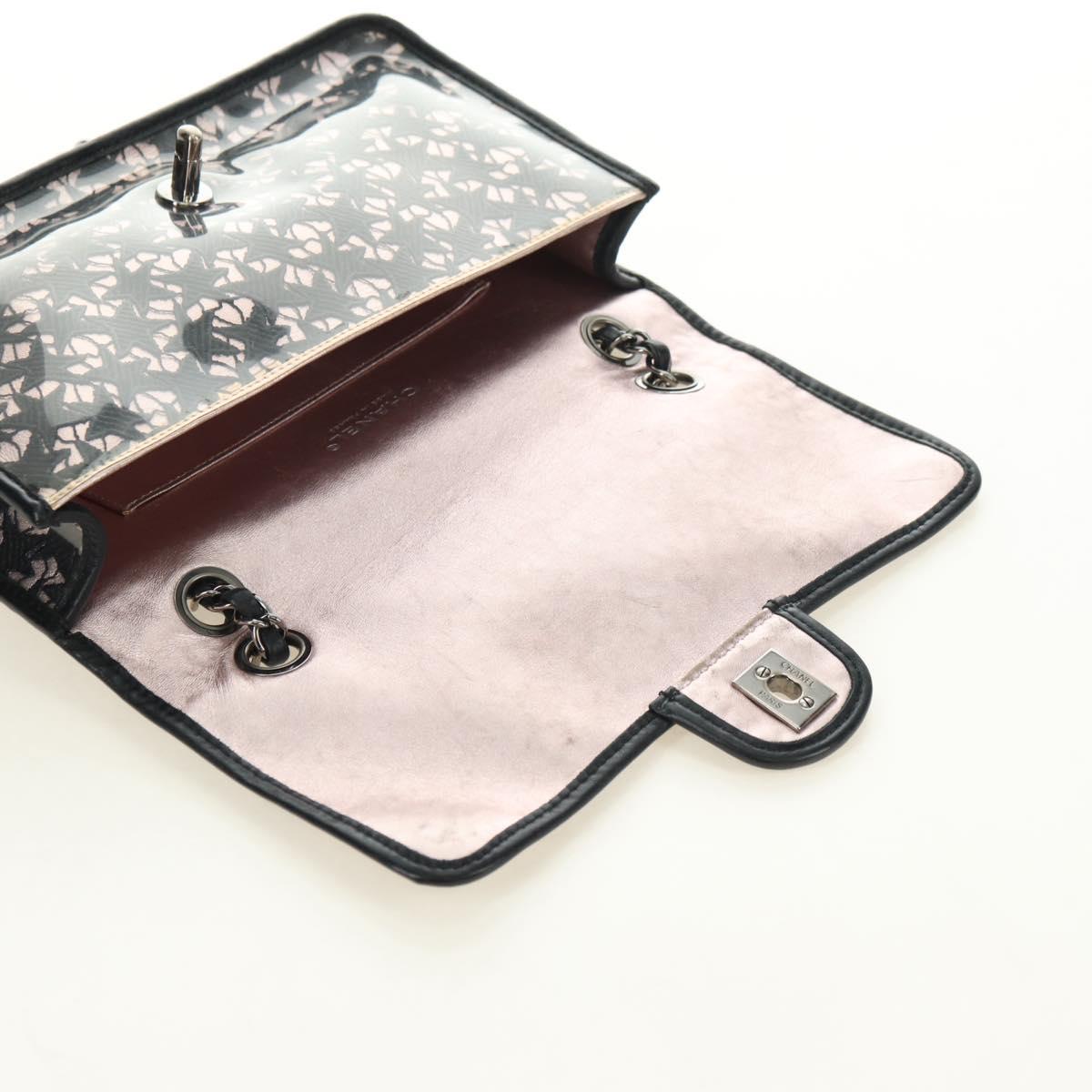 CHANEL Star Turn Lock Chain Hand Bag Vinyl Black Silver CC Auth yk20372SAV