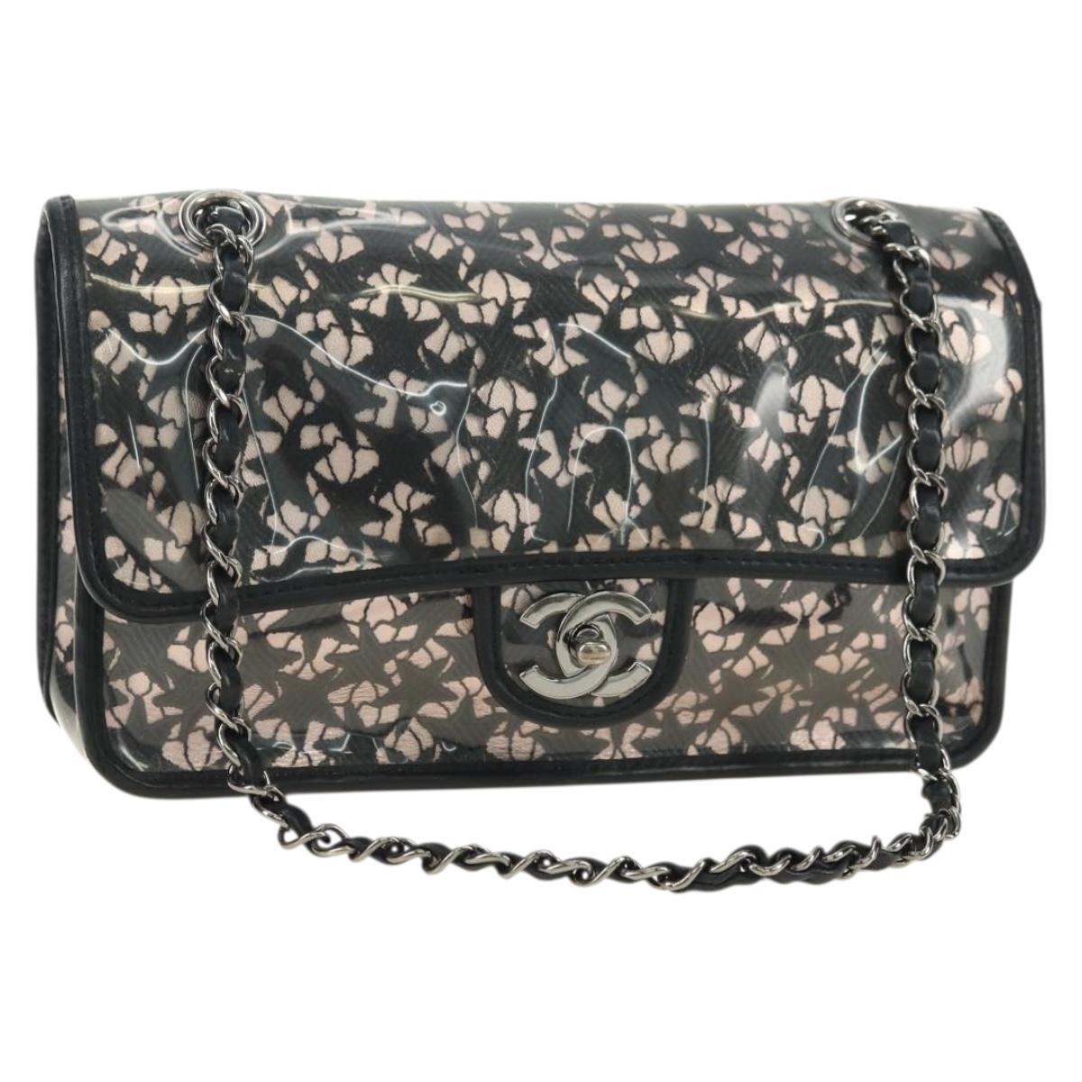 CHANEL Star Turn Lock Chain Hand Bag Vinyl Black Silver CC Auth yk20372SAV