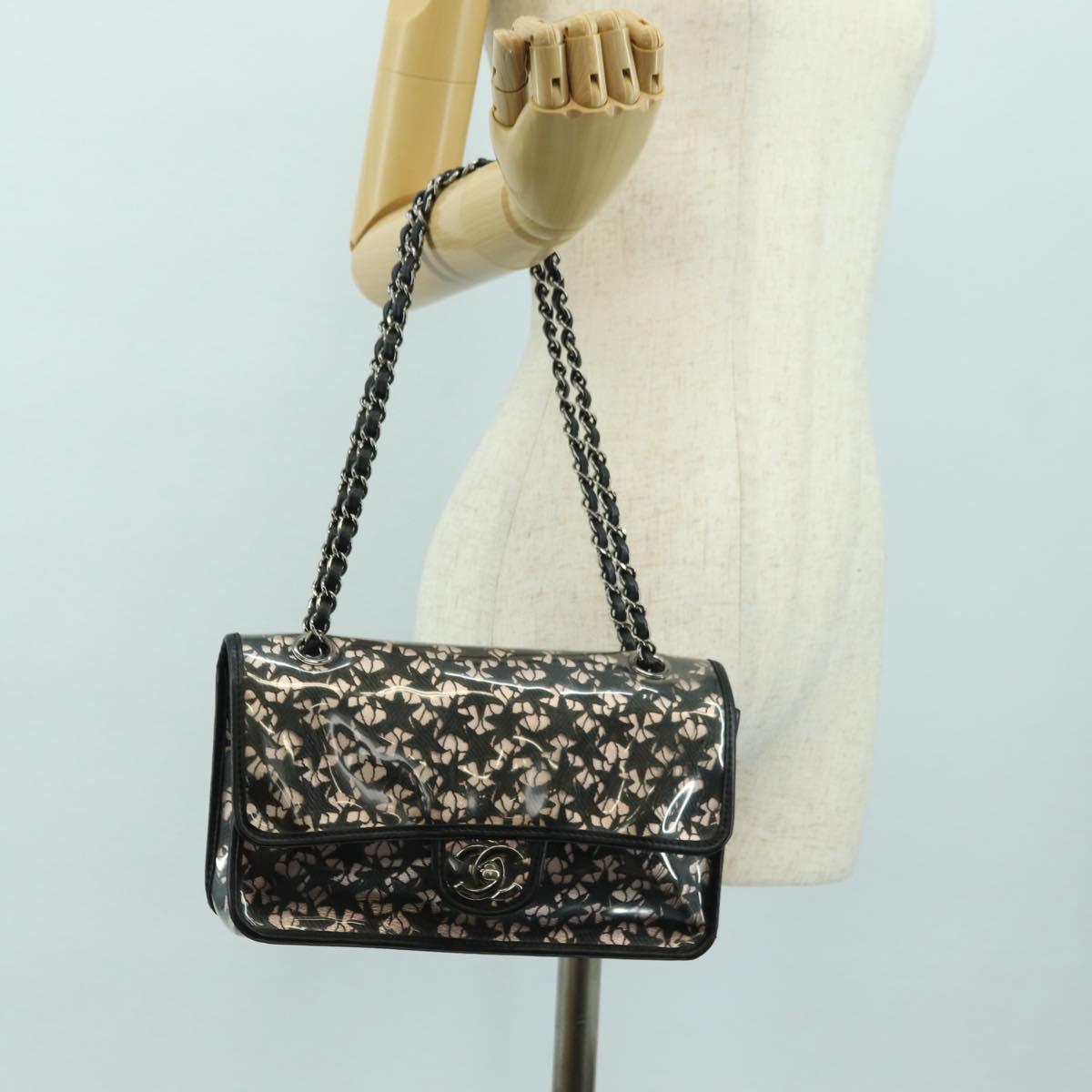 CHANEL Star Turn Lock Chain Hand Bag Vinyl Black Silver CC Auth yk20372SAV