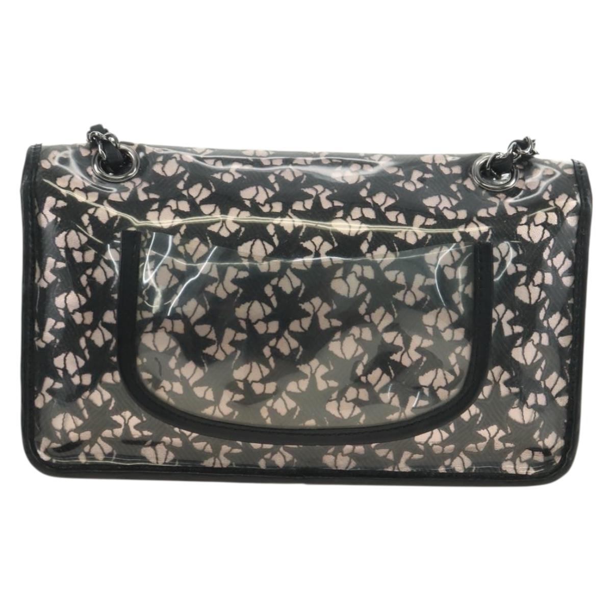 CHANEL Star Turn Lock Chain Hand Bag Vinyl Black Silver CC Auth yk20372SAV