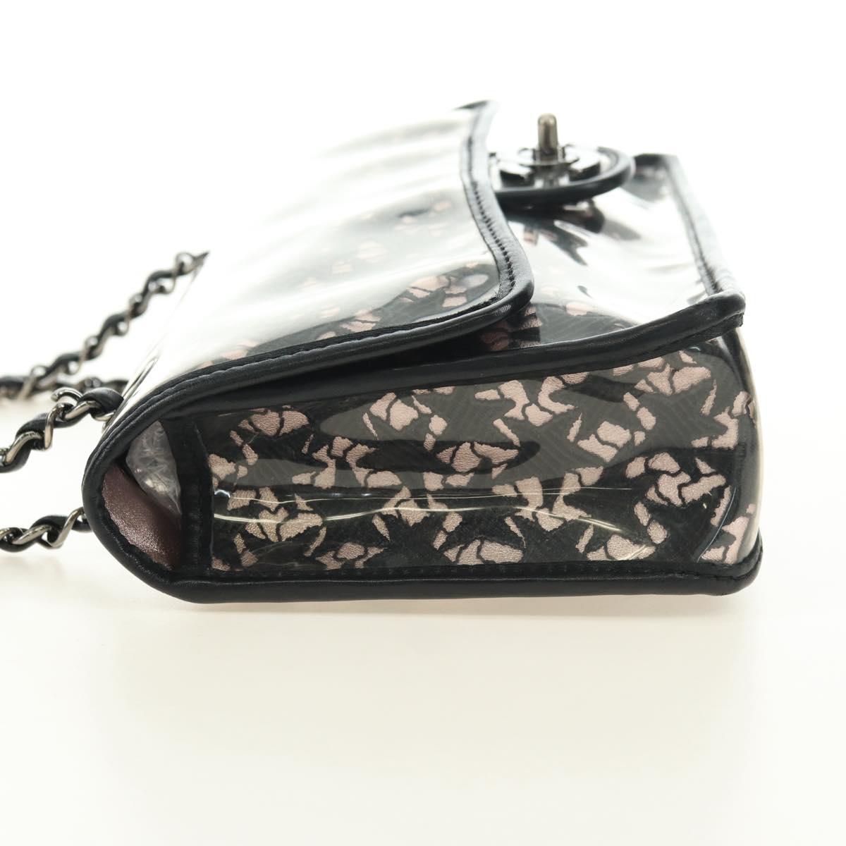 CHANEL Star Turn Lock Chain Hand Bag Vinyl Black Silver CC Auth yk20372SAV