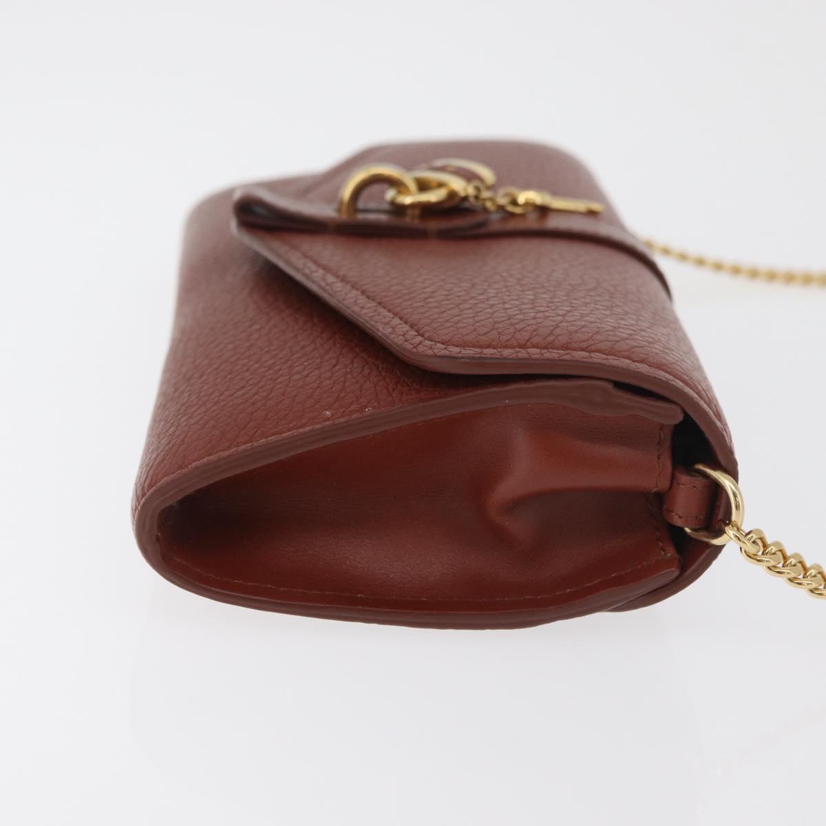 Chloe Chain Wallet Shoulder Bag Leather Brown Gold Auth yk20373A