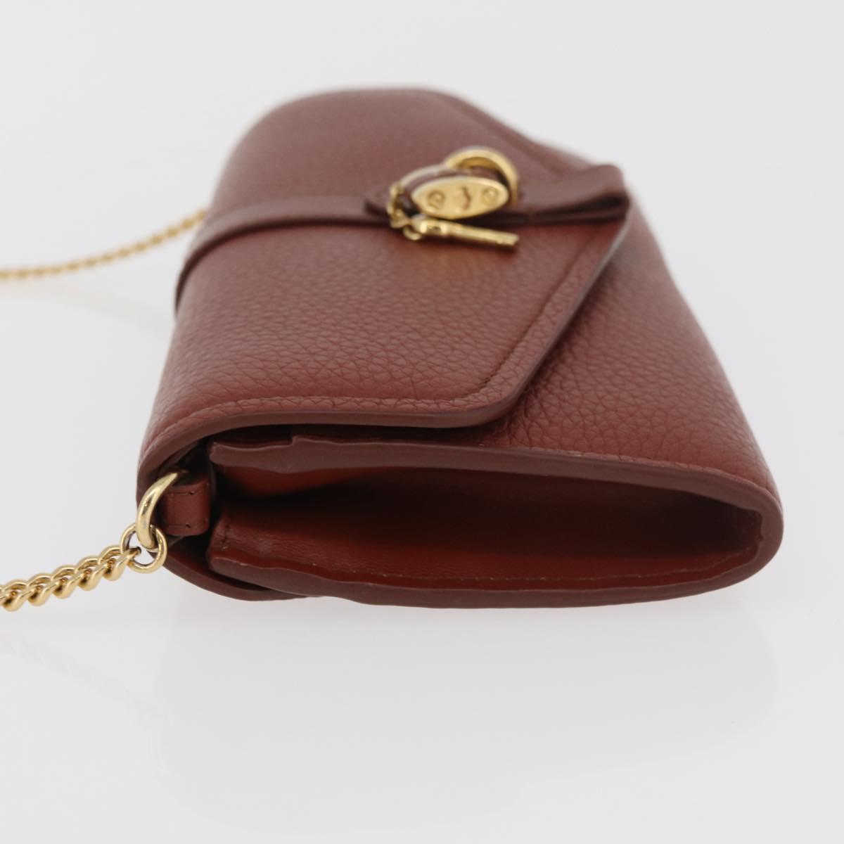 Chloe Chain Wallet Shoulder Bag Leather Brown Gold Auth yk20373A
