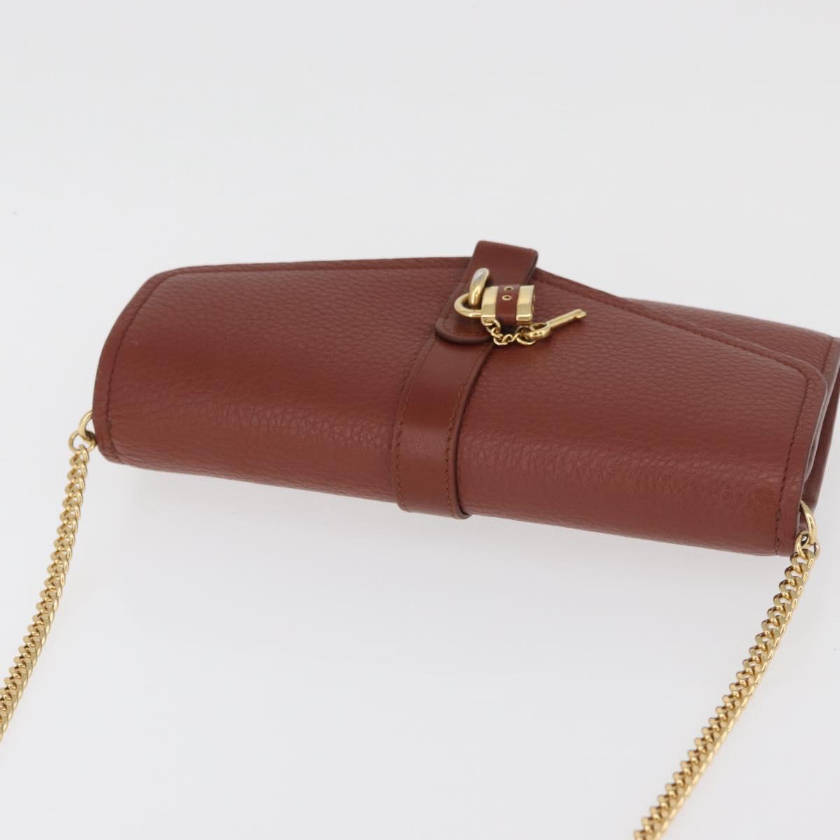 Chloe Chain Wallet Shoulder Bag Leather Brown Gold Auth yk20373A