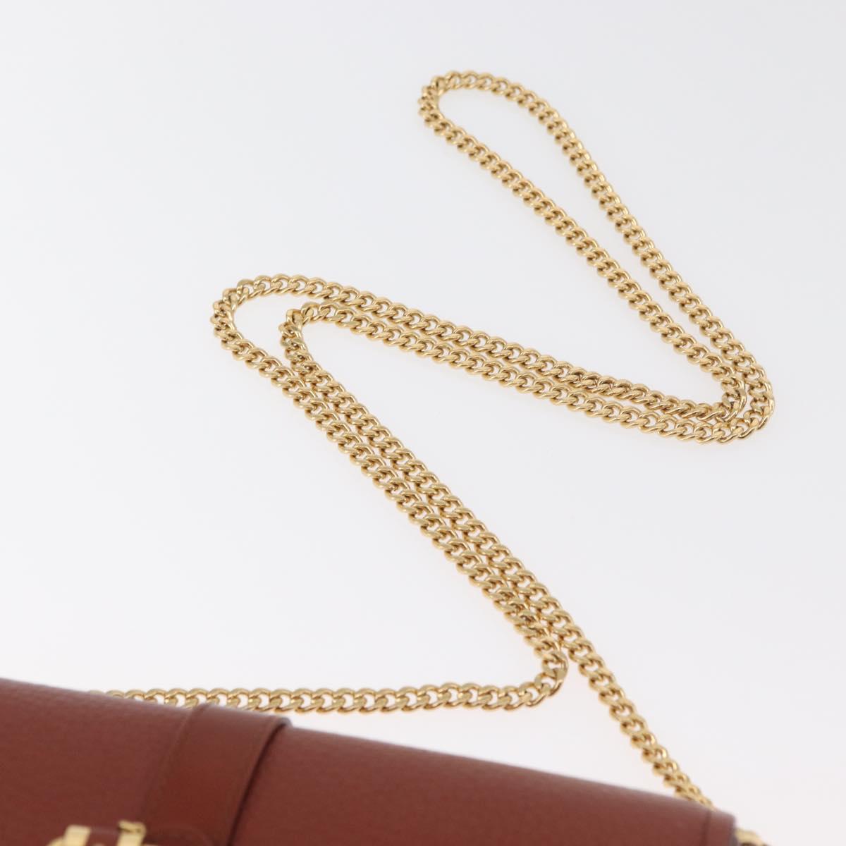 Chloe Chain Wallet Shoulder Bag Leather Brown Gold Auth yk20373A