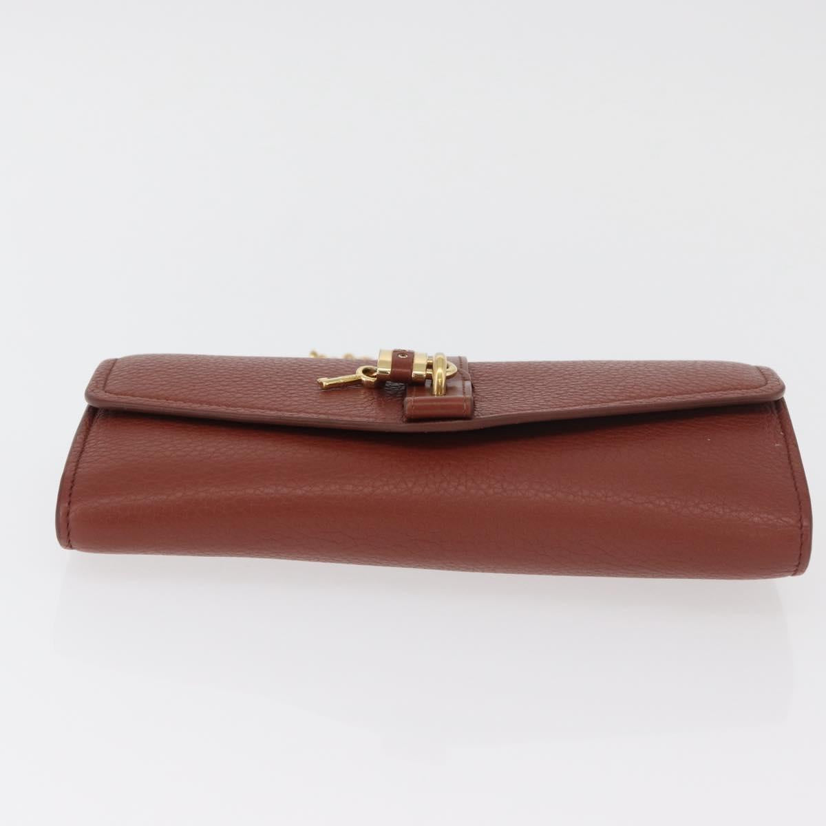 Chloe Chain Wallet Shoulder Bag Leather Brown Gold Auth yk20373A