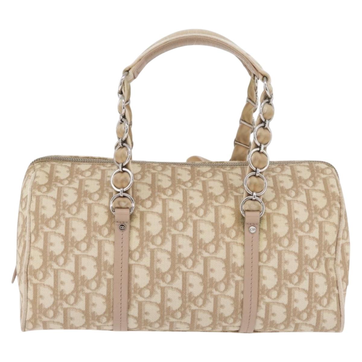 Christian Dior Trotter Canvas Romantic Hand Bag PVC Beige Silver Auth yk20375SAV