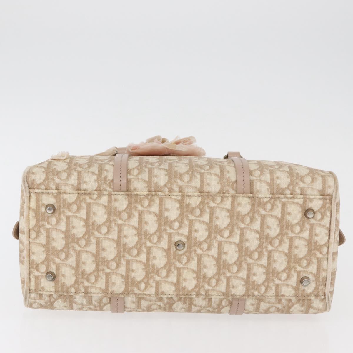 Christian Dior Trotter Canvas Romantic Hand Bag PVC Beige Silver Auth yk20375SAV