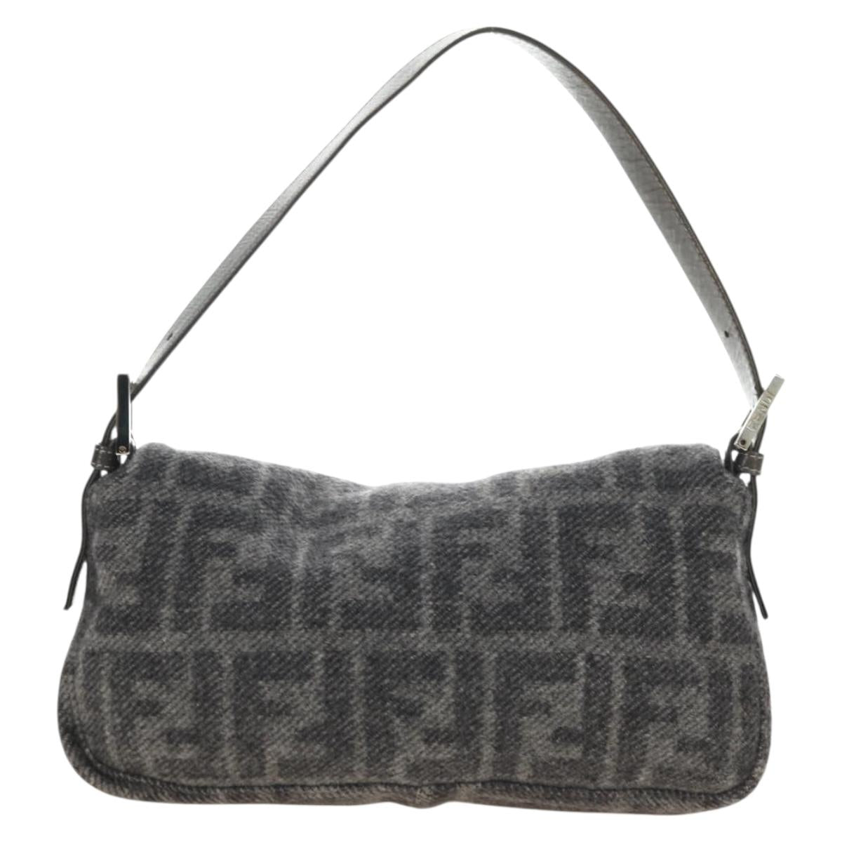 FENDI Zucca Canvas Mamma Baguette Shoulder Bag Wool Gray Silver Auth yk20376SAV