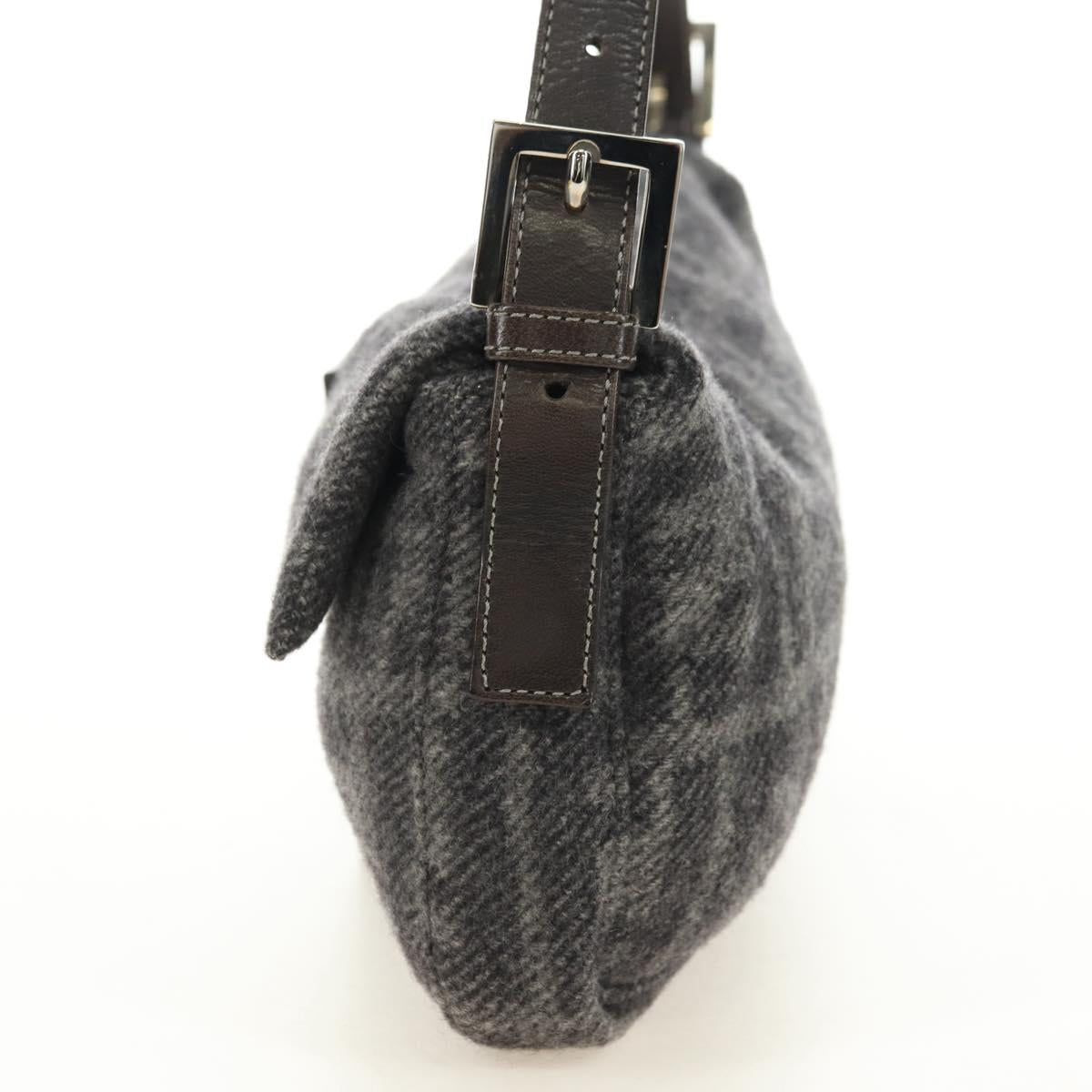 FENDI Zucca Canvas Mamma Baguette Shoulder Bag Wool Gray Silver Auth yk20376SAV