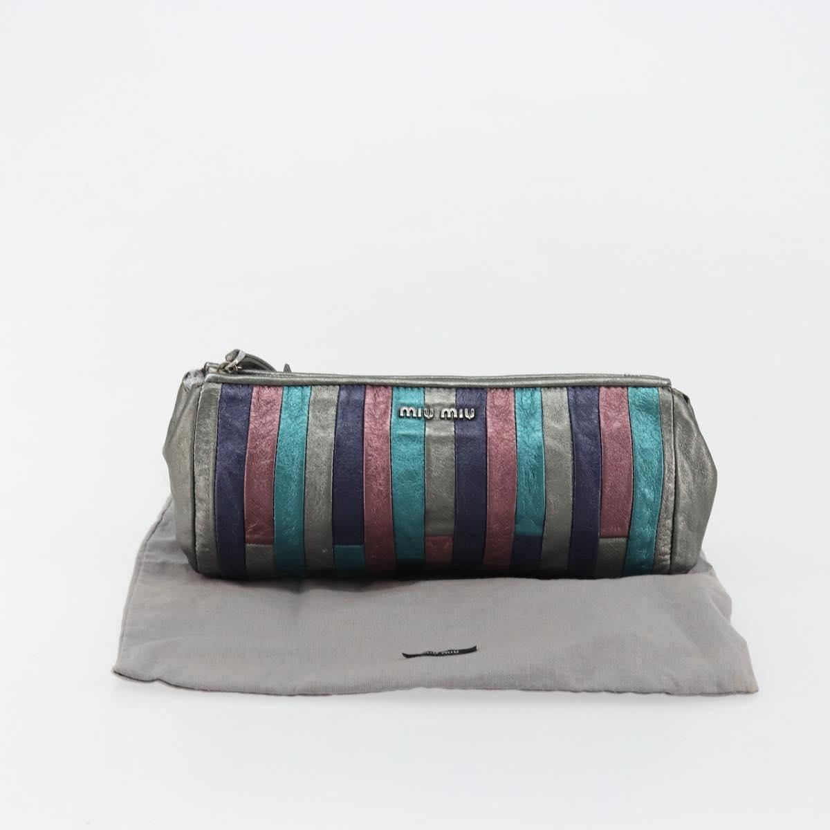 Miu Miu Pouch Leather Multicolor Silver Auth yk20380A
