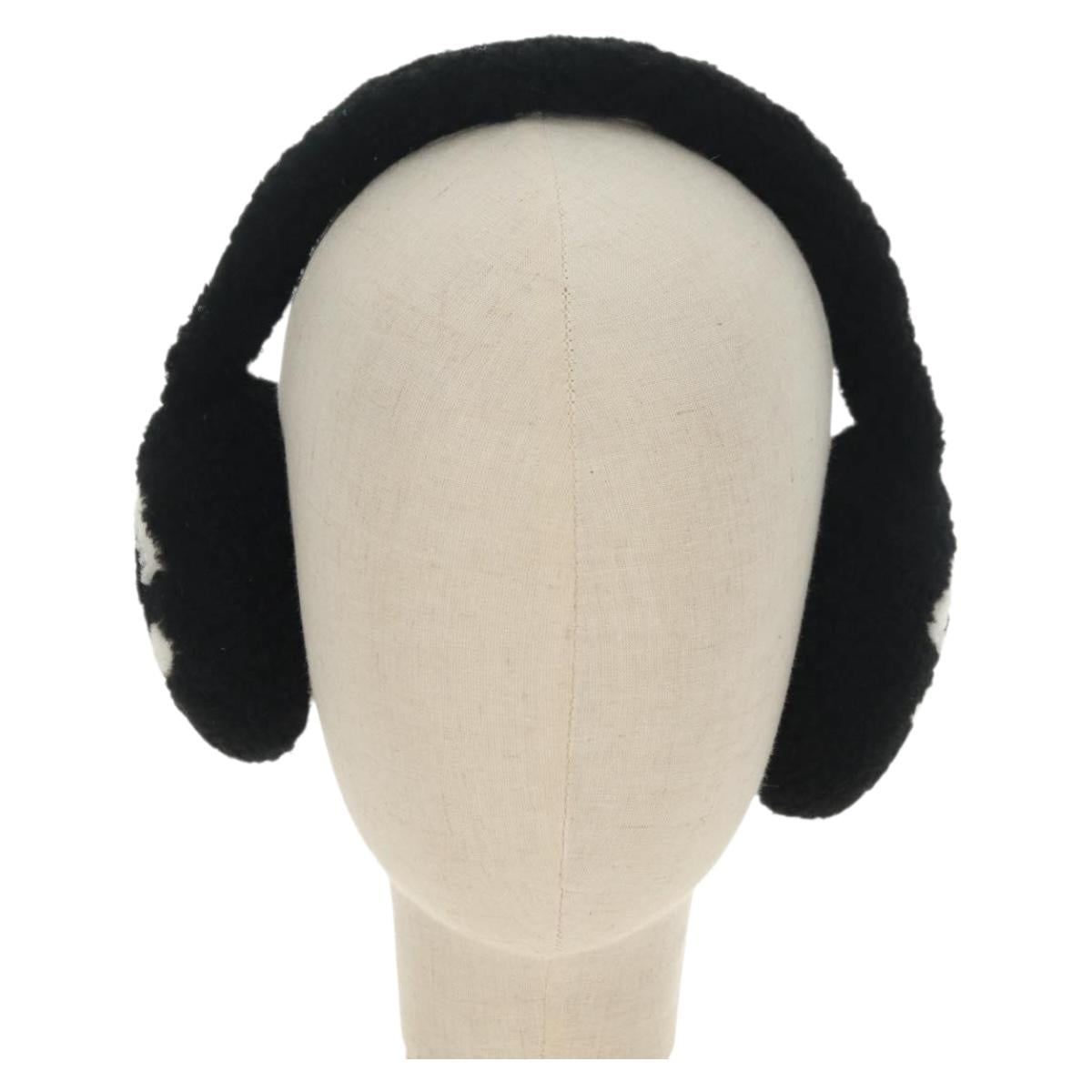 CHANEL COCO Mark Earmuffs Fabric Cap Wool Black White CC Auth yk20385SAV