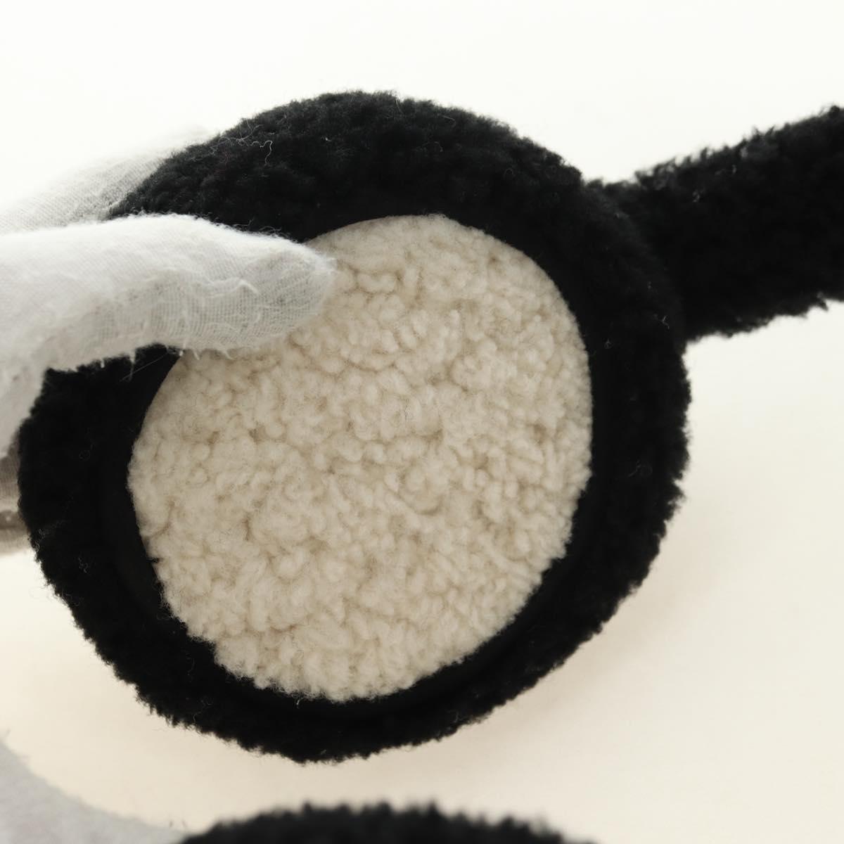 CHANEL COCO Mark Earmuffs Fabric Cap Wool Black White CC Auth yk20385SAV