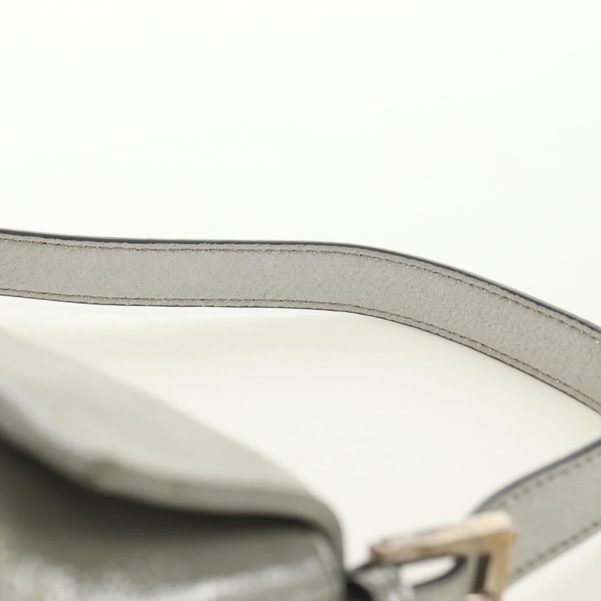 FENDI Rhinestone Mamma Baguette Shoulder Bag Leather Silver Auth yk20386SM