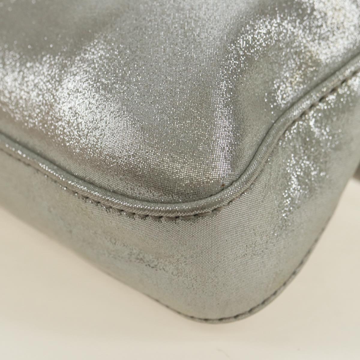 FENDI Rhinestone Mamma Baguette Shoulder Bag Leather Silver Auth yk20386SM
