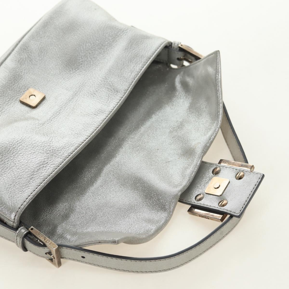 FENDI Rhinestone Mamma Baguette Shoulder Bag Leather Silver Auth yk20386SM