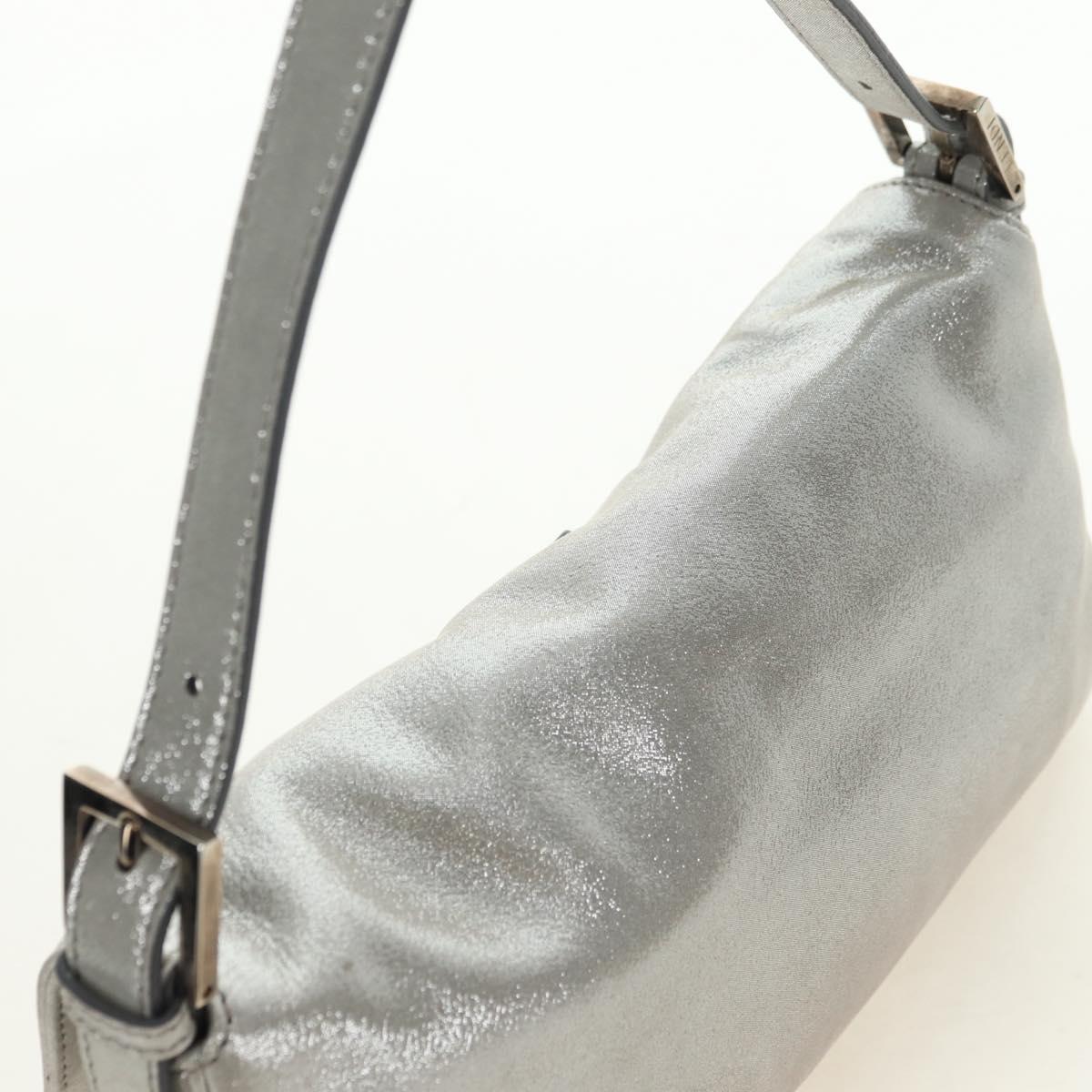 FENDI Rhinestone Mamma Baguette Shoulder Bag Leather Silver Auth yk20386SM