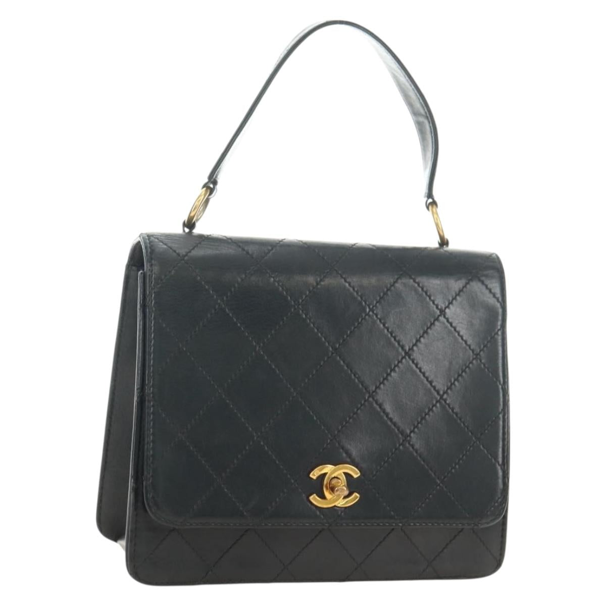 CHANEL Matelasse Hand Bag Leather Black Gold CC Auth yk20389SAV