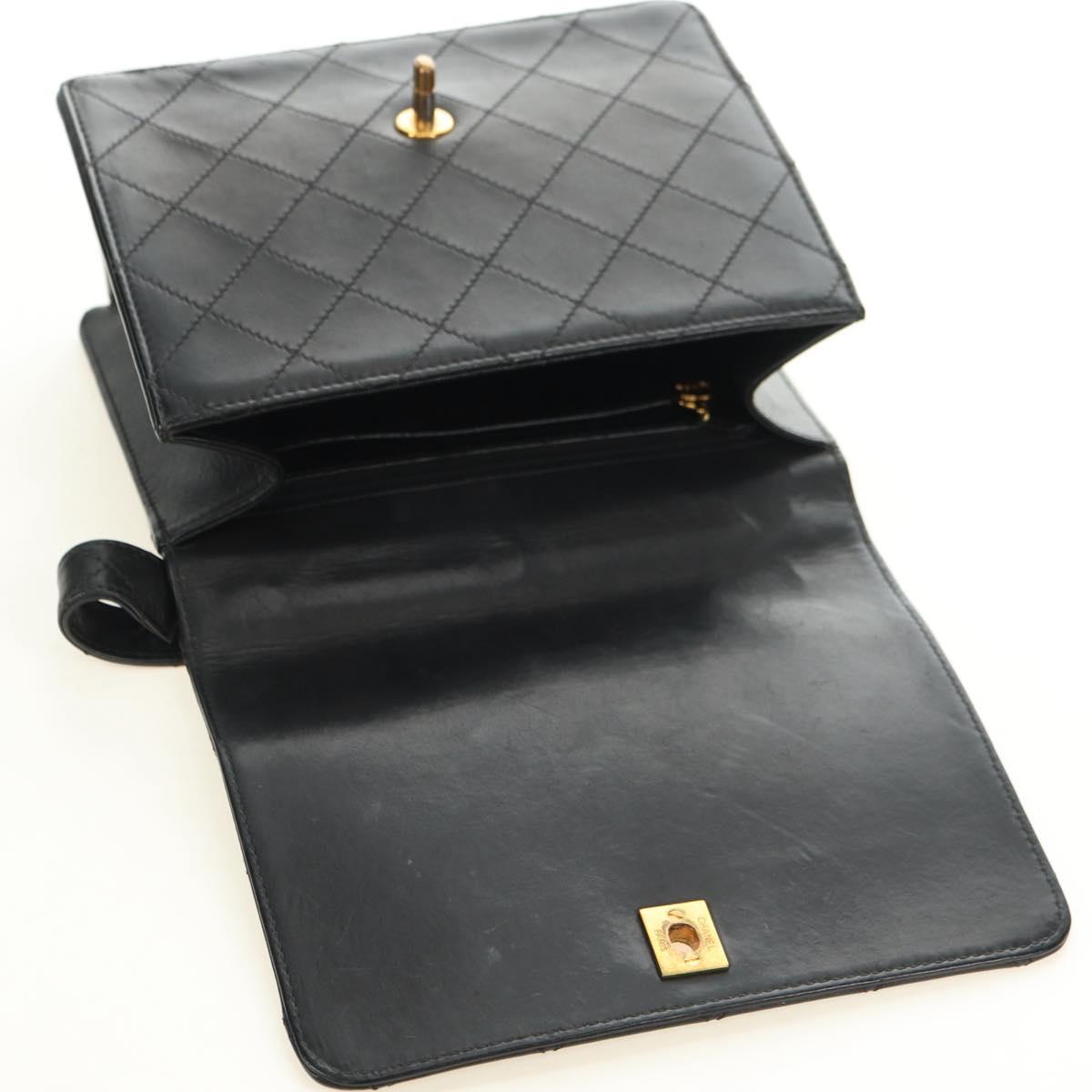 CHANEL Matelasse Hand Bag Leather Black Gold CC Auth yk20389SAV