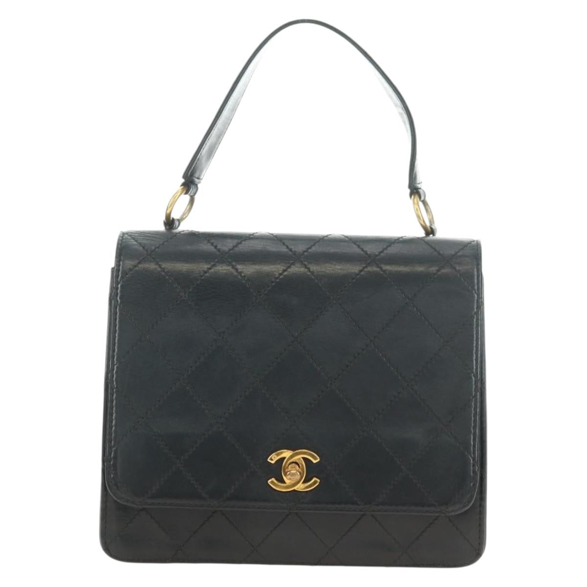 CHANEL Matelasse Hand Bag Leather Black Gold CC Auth yk20389SAV
