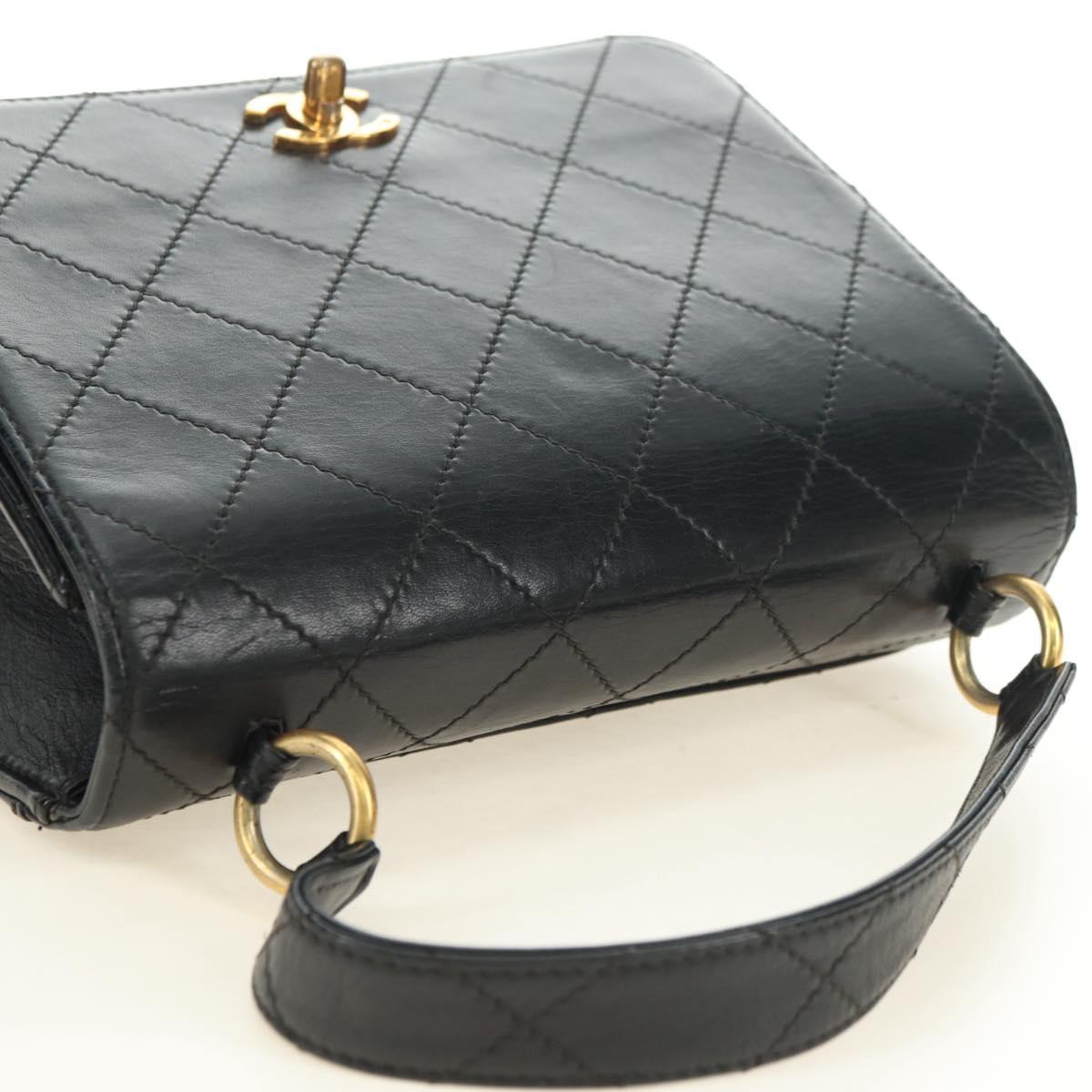 CHANEL Matelasse Hand Bag Leather Black Gold CC Auth yk20389SAV