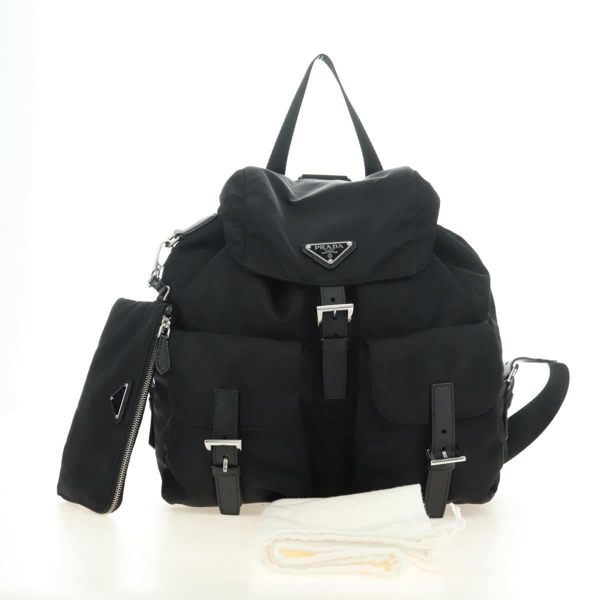 PRADA Backpack Nylon Black Silver 1BZ811 Auth yk20393SAM
