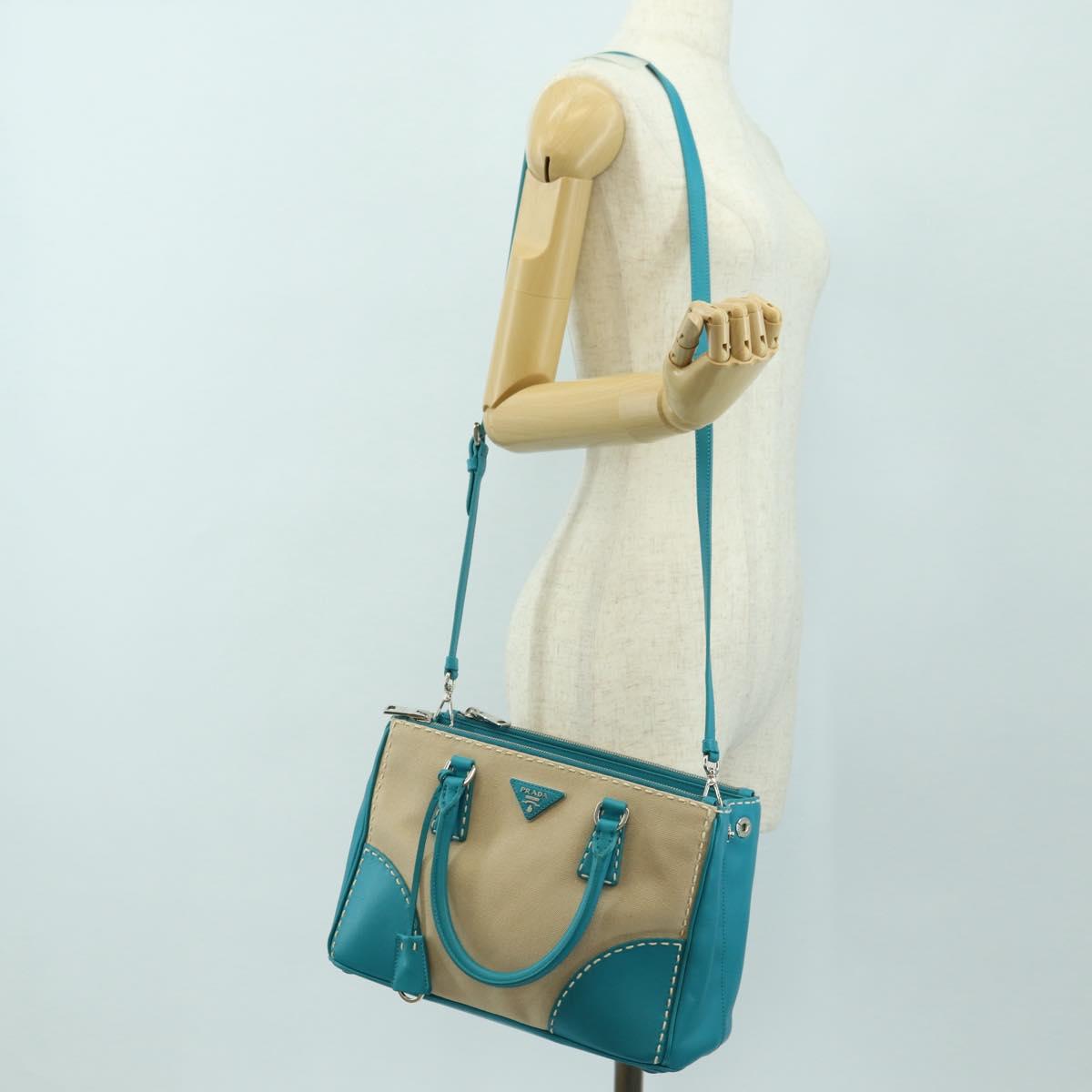 PRADA Galleria Hand Bag Leather 2way Blue Silver Auth yk20397SAM