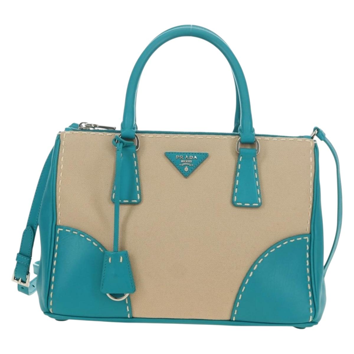 PRADA Galleria Hand Bag Leather 2way Blue Silver Auth yk20397SAM