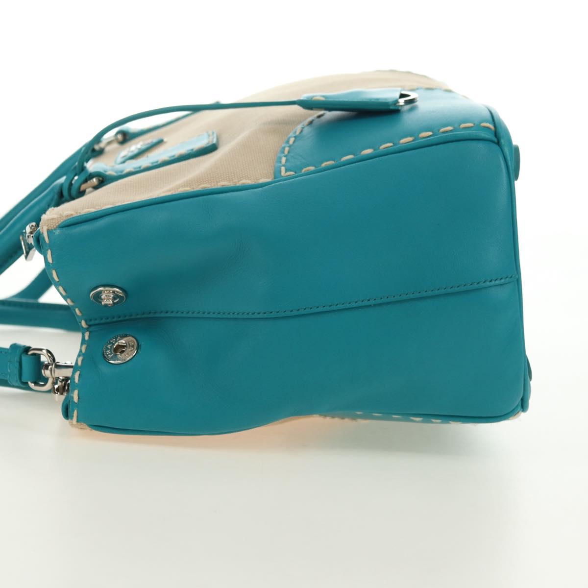 PRADA Galleria Hand Bag Leather 2way Blue Silver Auth yk20397SAM