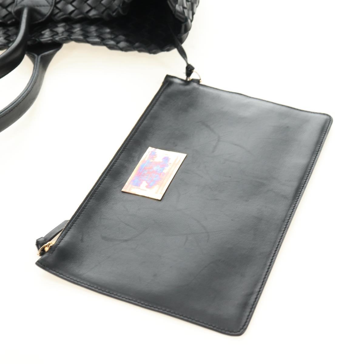 BOTTEGA VENETA INTRECCIATO Cabas MM Tote Bag Leather Black Auth yk20398SAV