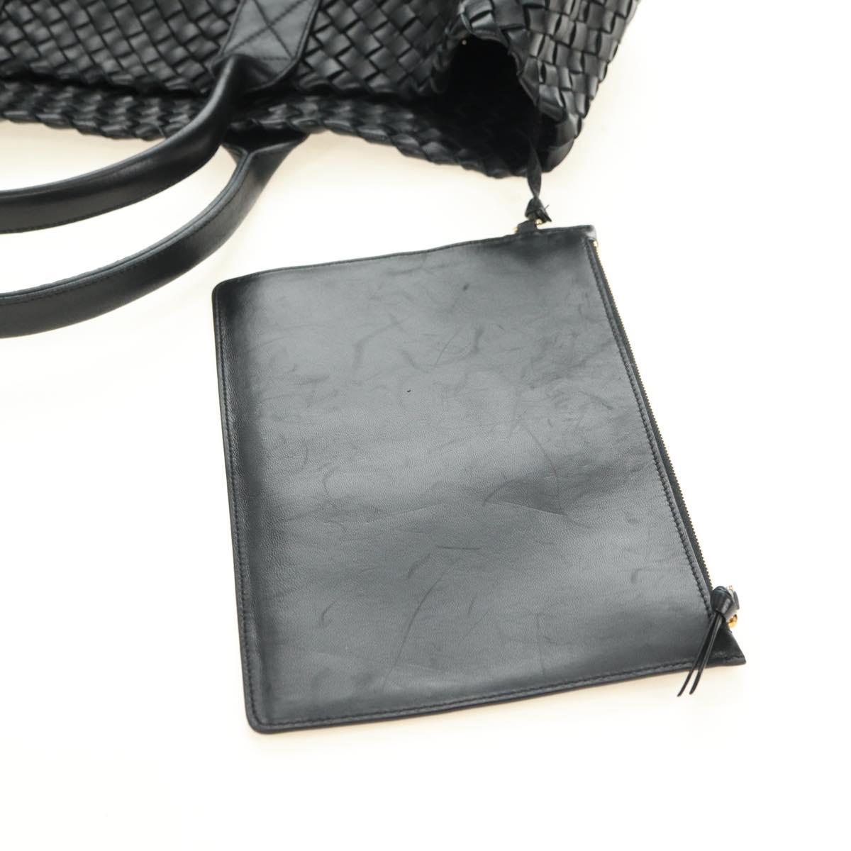 BOTTEGA VENETA INTRECCIATO Cabas MM Tote Bag Leather Black Auth yk20398SAV