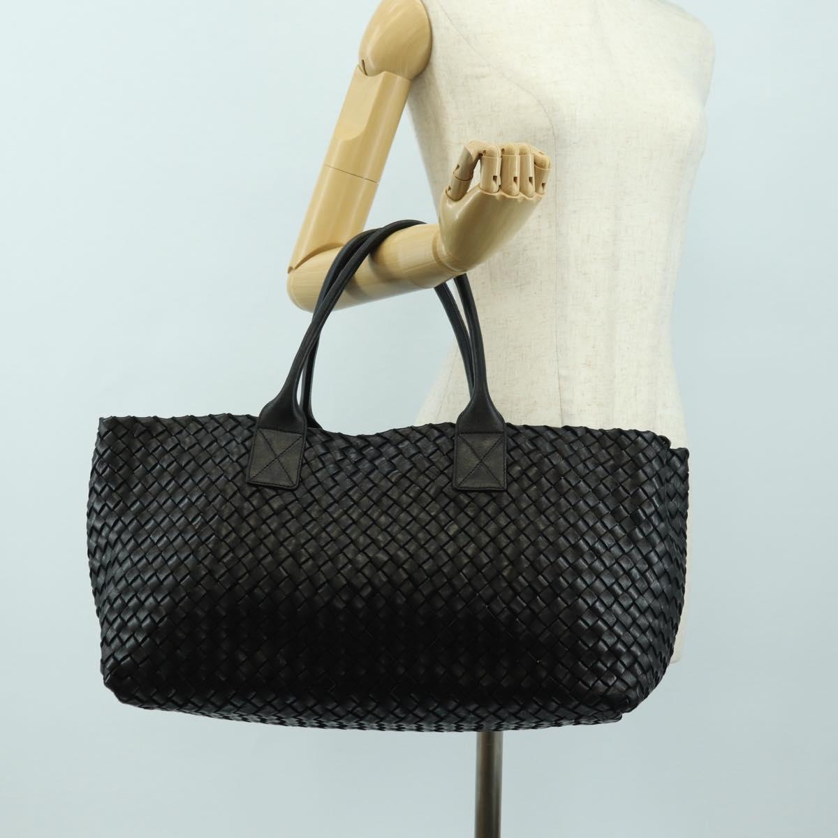 BOTTEGA VENETA INTRECCIATO Cabas MM Tote Bag Leather Black Auth yk20398SAV