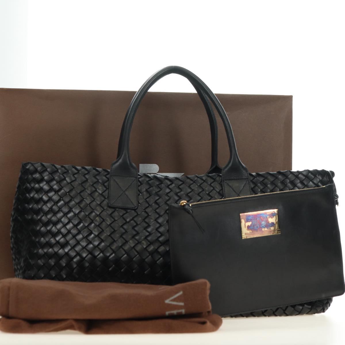 BOTTEGA VENETA INTRECCIATO Cabas MM Tote Bag Leather Black Auth yk20398SAV