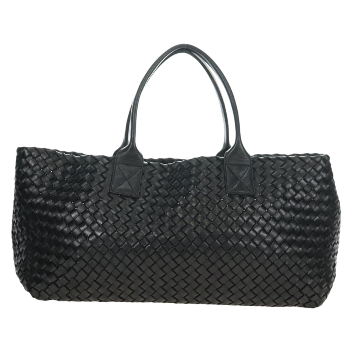 BOTTEGA VENETA INTRECCIATO Cabas MM Tote Bag Leather Black Auth yk20398SAV