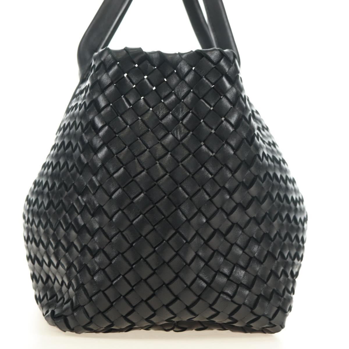 BOTTEGA VENETA INTRECCIATO Cabas MM Tote Bag Leather Black Auth yk20398SAV