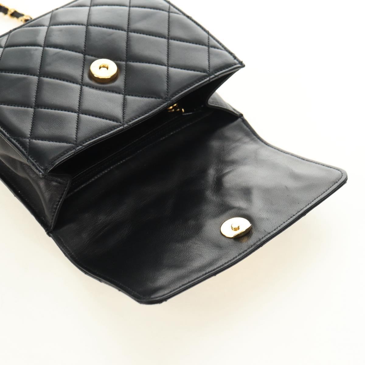 CHANEL Matelasse Chain Shoulder Bag Lamb Skin Black Gold CC Auth yk20399SAV
