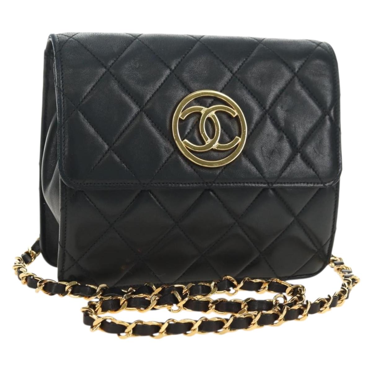 CHANEL Matelasse Chain Shoulder Bag Lamb Skin Black Gold CC Auth yk20399SAV
