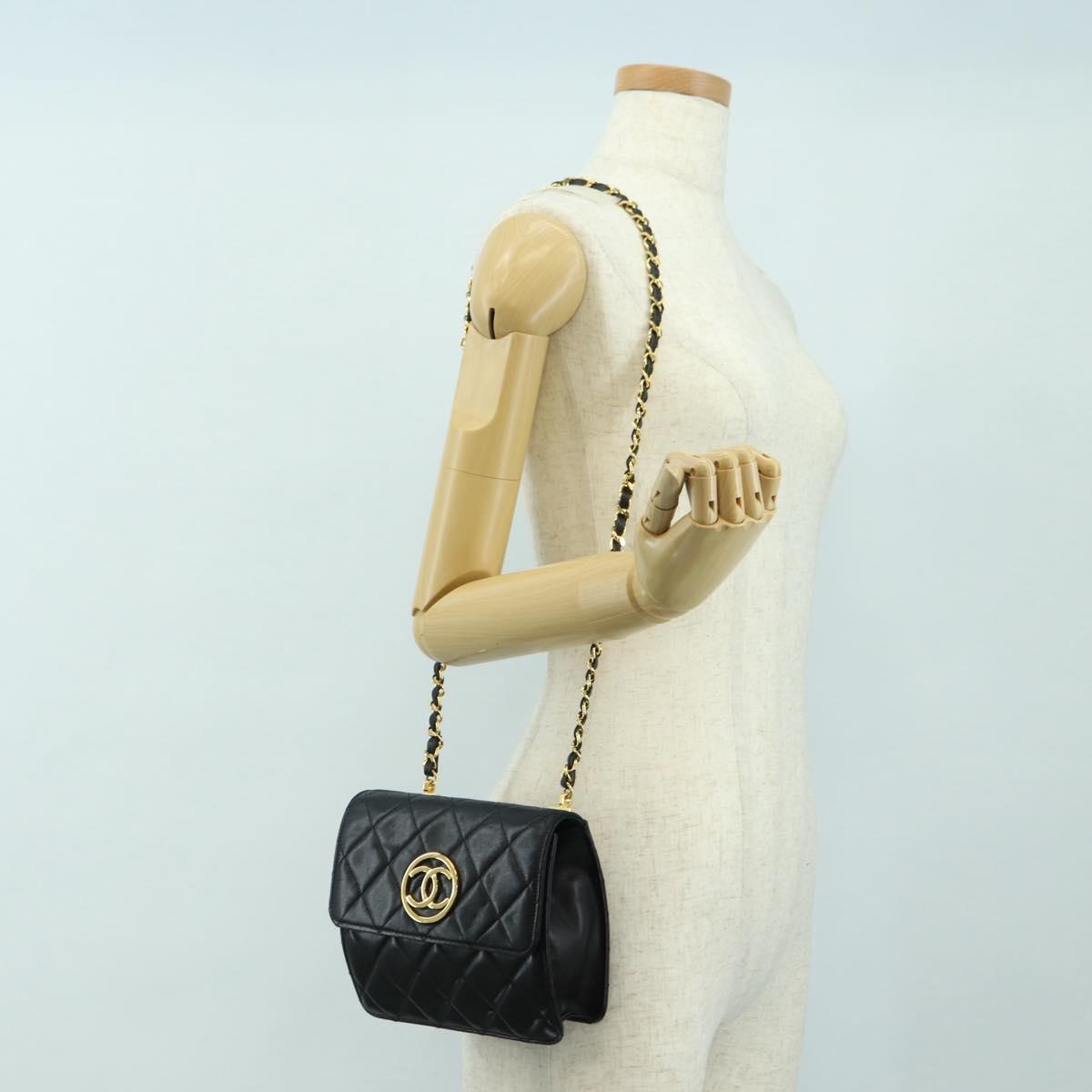 CHANEL Matelasse Chain Shoulder Bag Lamb Skin Black Gold CC Auth yk20399SAV