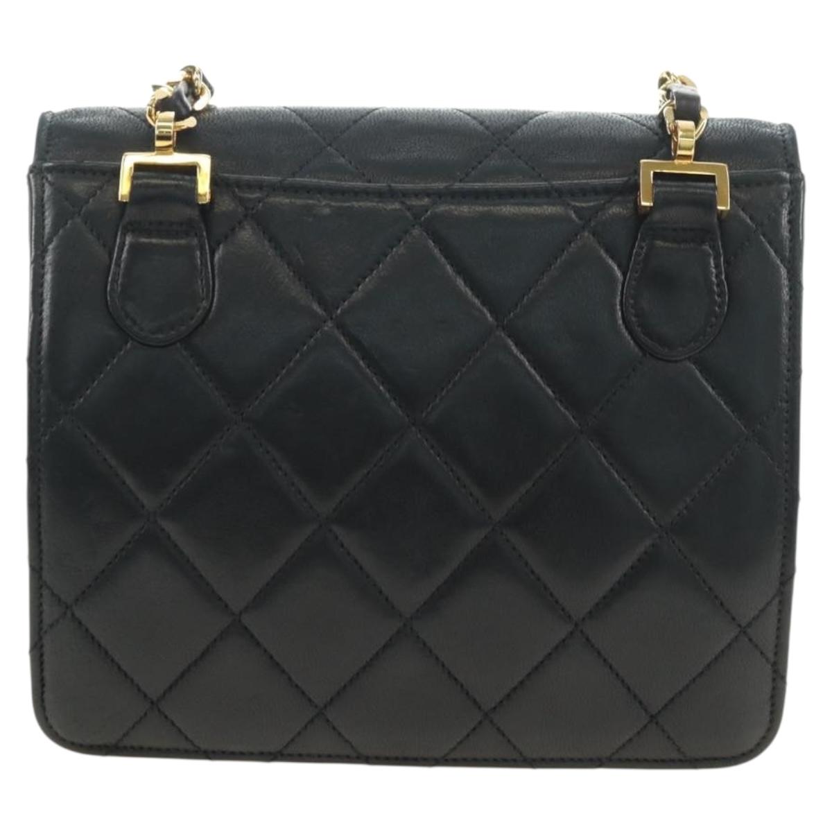 CHANEL Matelasse Chain Shoulder Bag Lamb Skin Black Gold CC Auth yk20399SAV