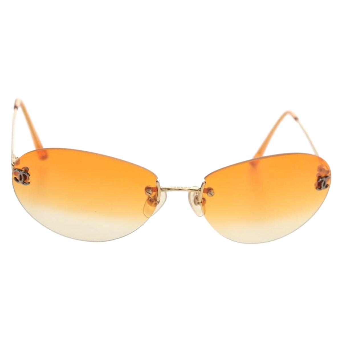 CHANEL Sunglasses metal Orange CC Auth yk20403SAM