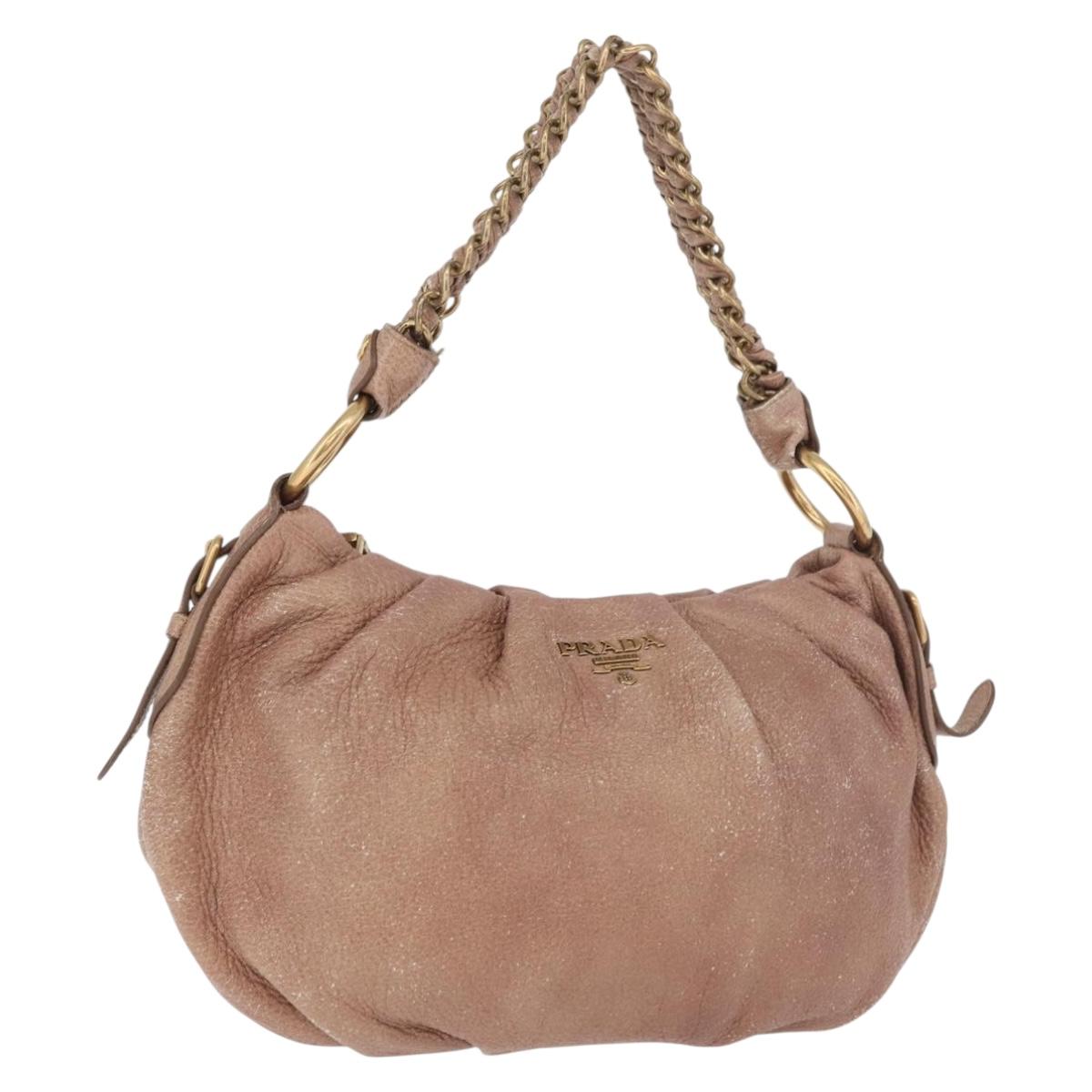 PRADA Chain Shoulder Bag Leather Pink Gold Auth yk20410A