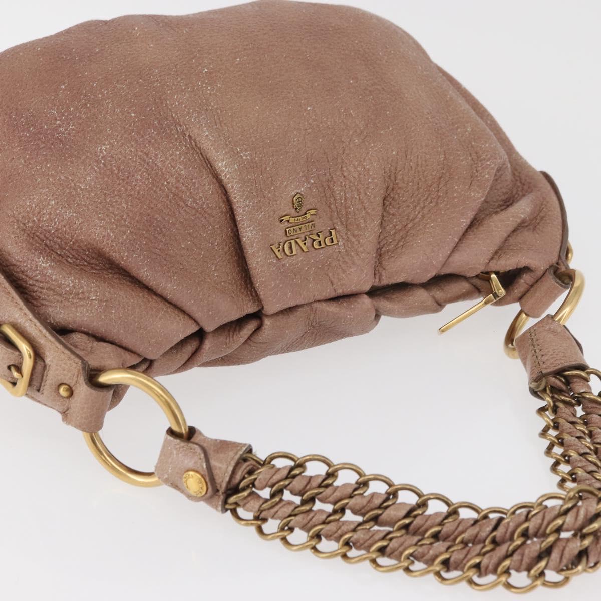 PRADA Chain Shoulder Bag Leather Pink Gold Auth yk20410A