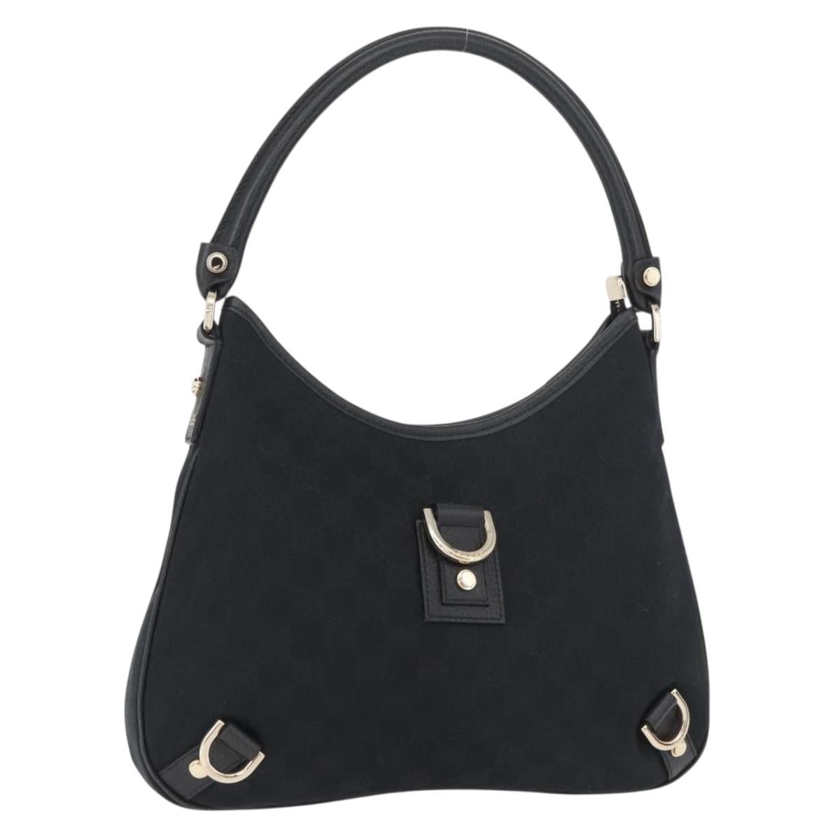 GUCCI Abbey GG Canvas Shoulder Bag Black Gold 130738 Auth yk20411SAV