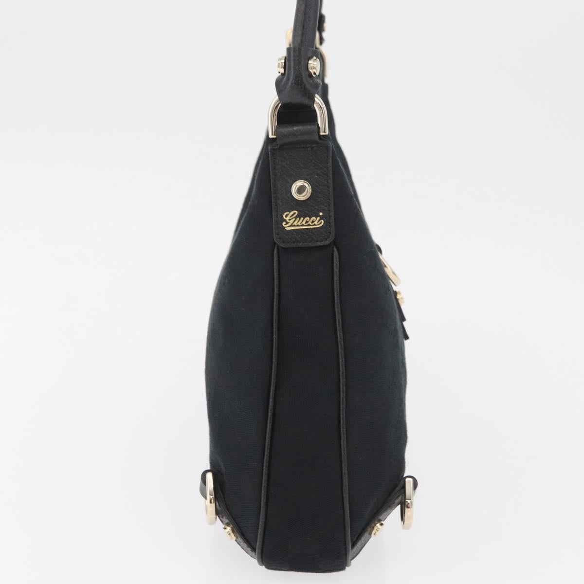 GUCCI Abbey GG Canvas Shoulder Bag Black Gold 130738 Auth yk20411SAV