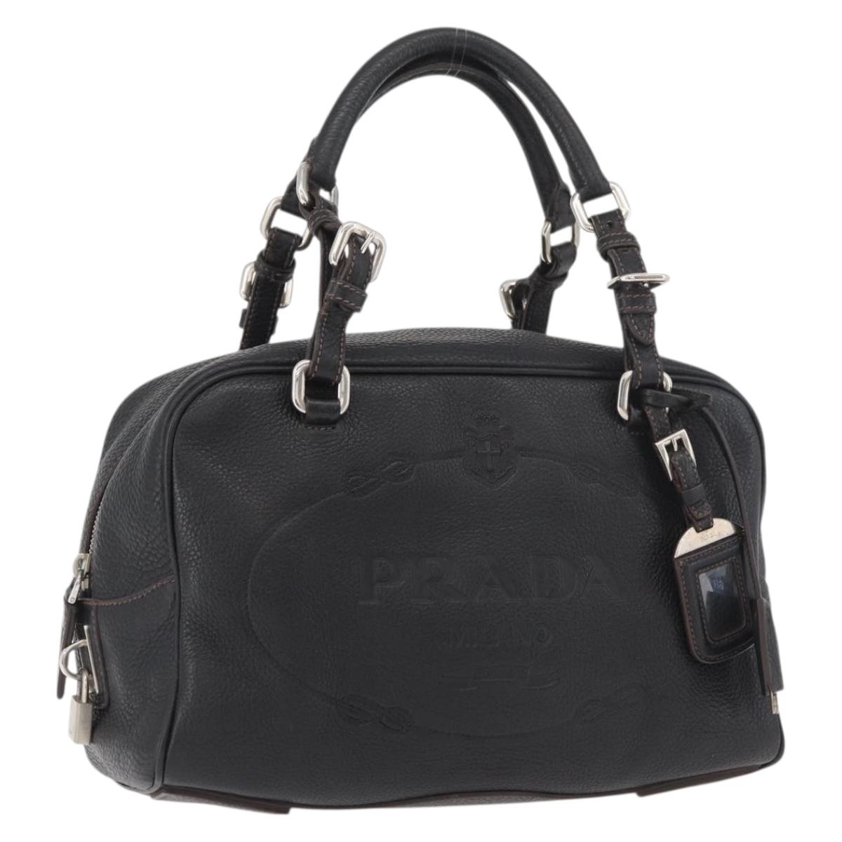 PRADA Hand Bag Leather Black Silver Auth yk20414SAM