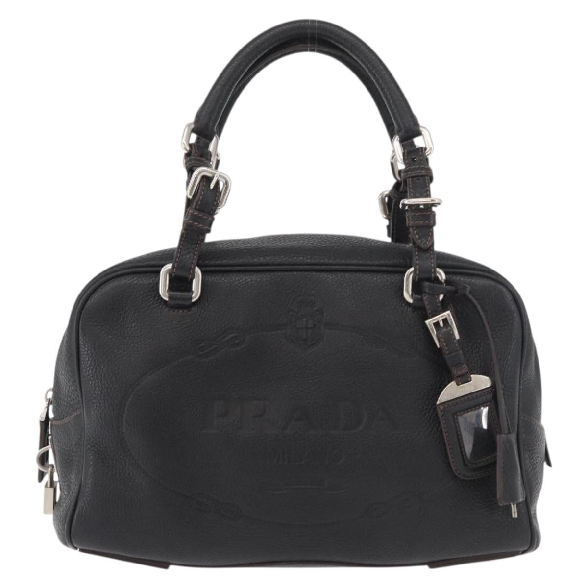 PRADA Hand Bag Leather Black Silver Auth yk20414SAM