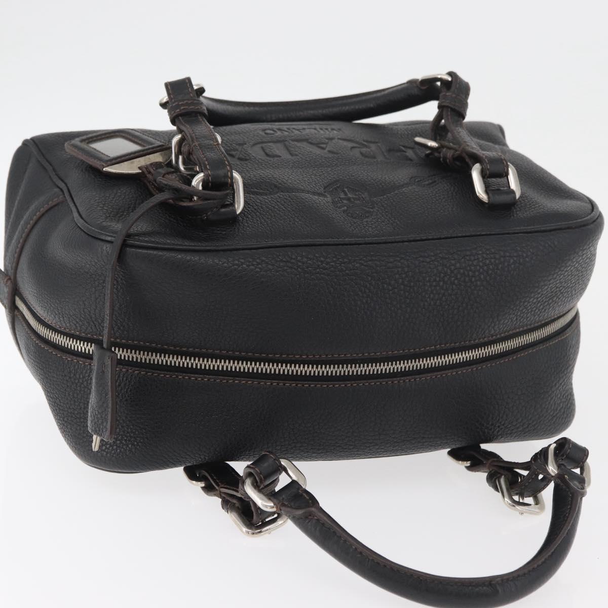 PRADA Hand Bag Leather Black Silver Auth yk20414SAM