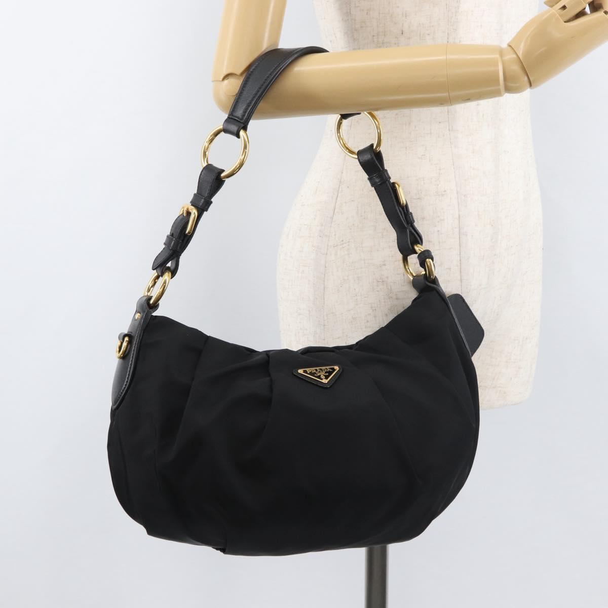 PRADA Shoulder Bag Nylon Black Gold Auth yk20420SAM