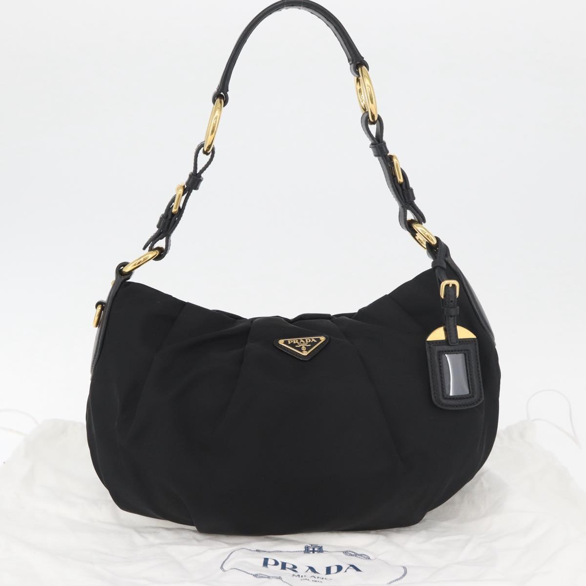 PRADA Shoulder Bag Nylon Black Gold Auth yk20420SAM